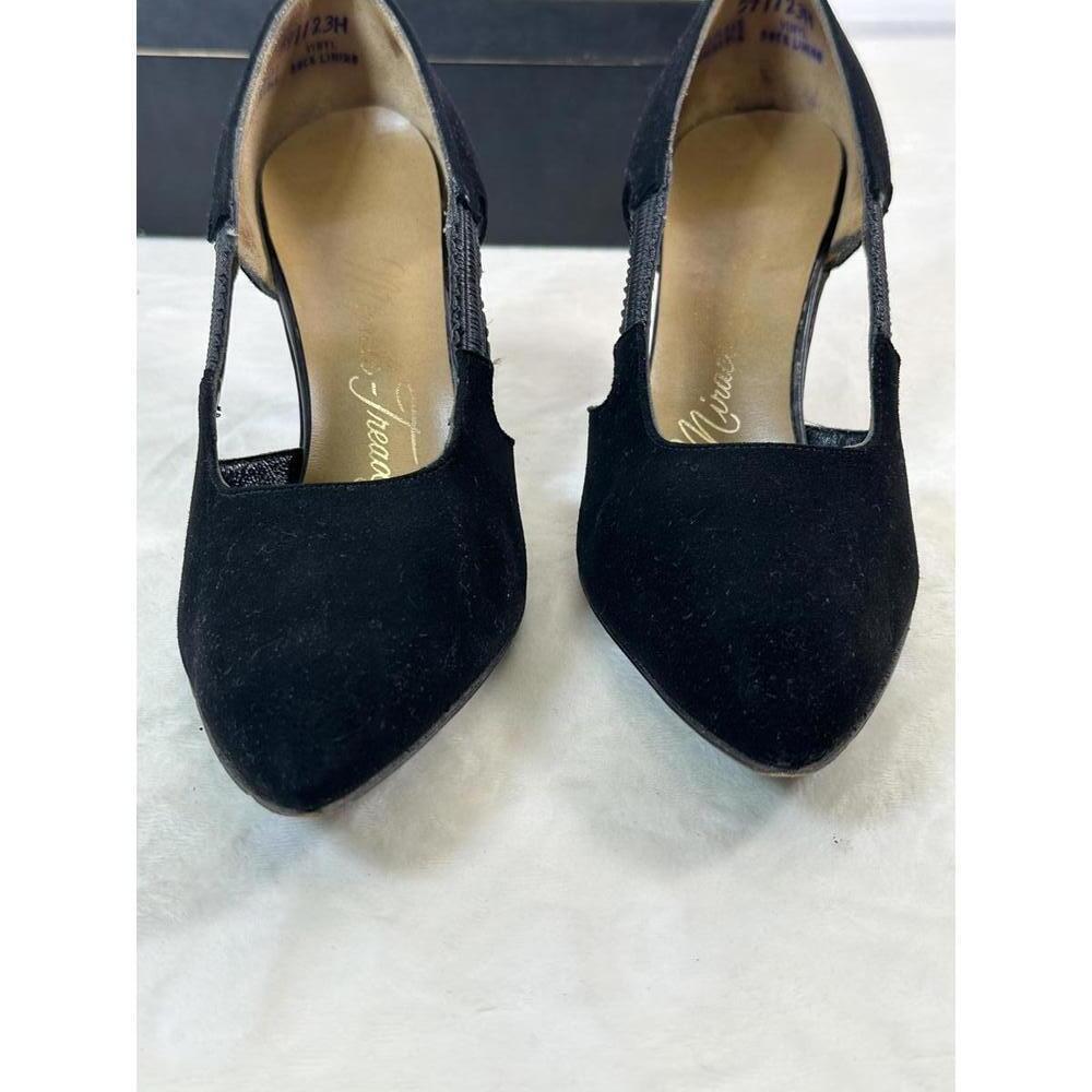 VTG 50s Miracle Tread Black Suede Cutout Heels 7B Retro Pinup Pumps - Picture 6 of 9
